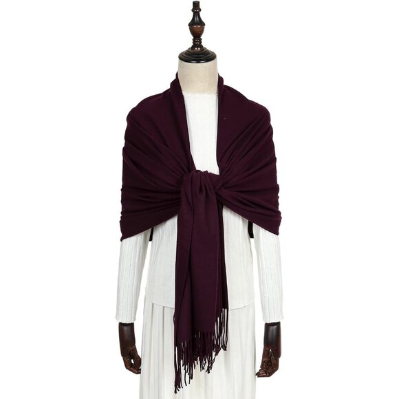 ⚡Women's Dark Purple Pashmina Evening Dress Bridesmaid Winter Warm Long Scarf - Picture 3 of 8